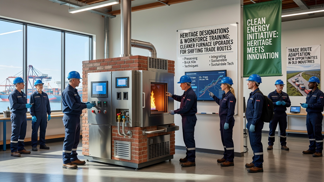 Technicians receiving specialized training on cleaner furnace systems at a heritage-protected industrial facility